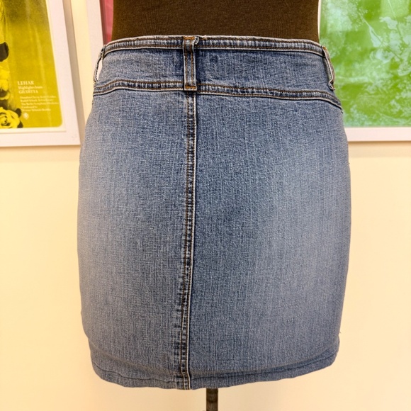 Denim Mini Skirt Leather Lace-Up Front - Picture 2 of 8